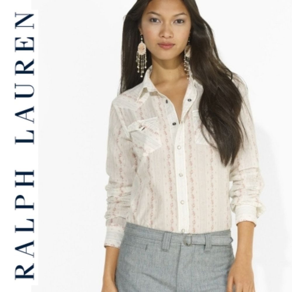 Ralph Lauren Victoria Rose Stripe Floral Print Blouse